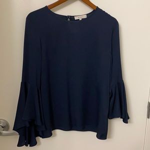 Milky silk blouse bell ruffle sleeves